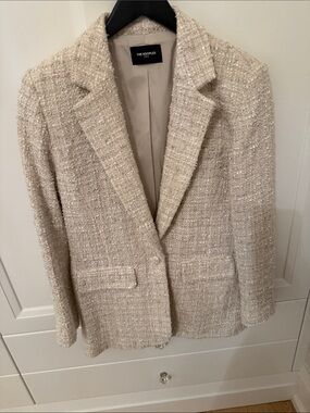 The Kooples Cream Tweed Blazer with Metallic Thread